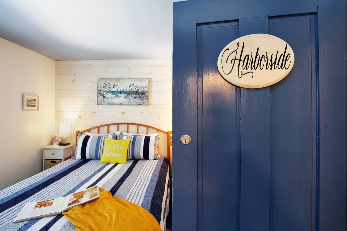 The door partially open to the Harborside room at our Cape Cod B&B