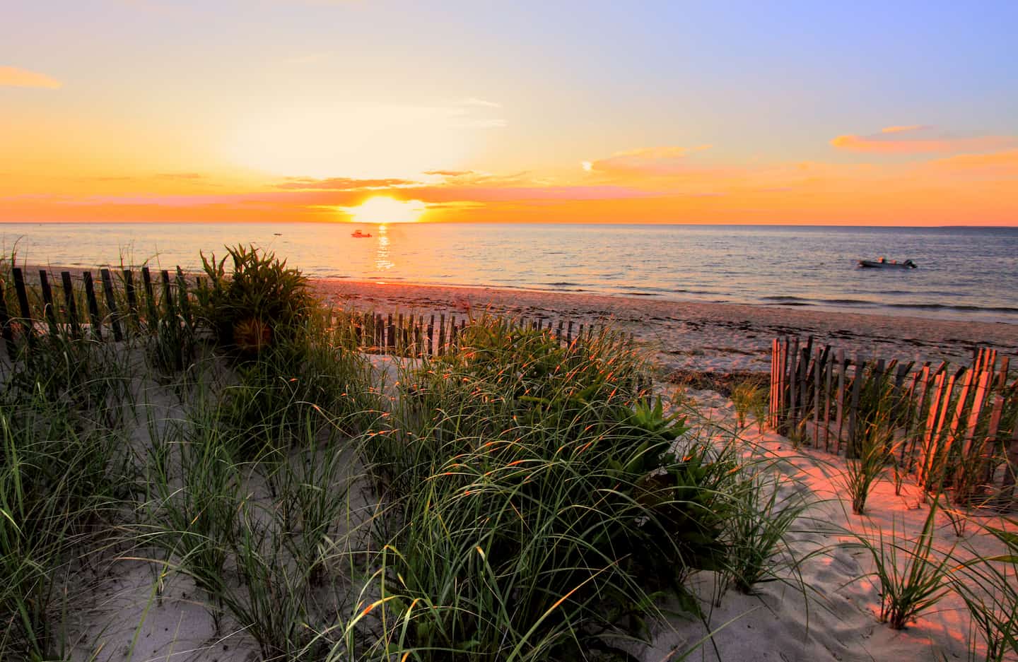 The sun setting over the Cape Cod Harbor in Brewster