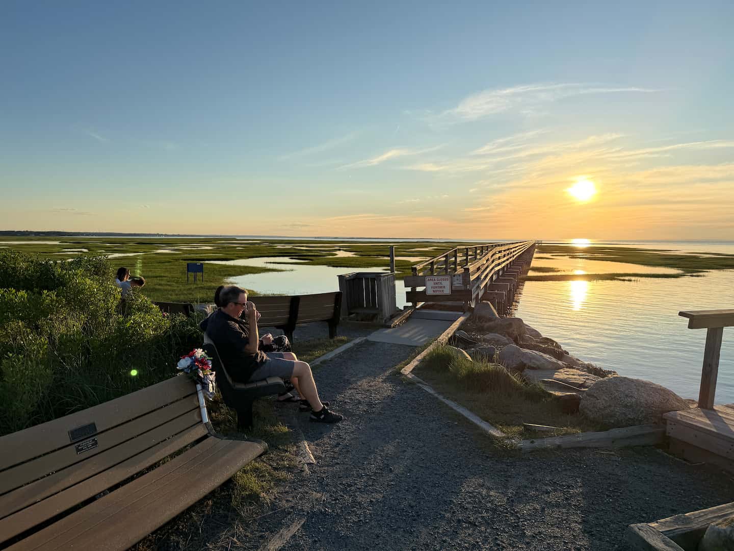 Sunset over the Bass Hole Boardwalk at Gray'sBeach in Yarmouth Port